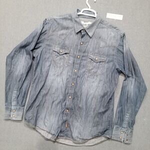 Wrangler Retro Premium Mens XL Blue Denim Western Snap Long Sleeve Shirt MVR458D
